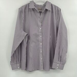 Chicos Womens Striped No‎ Iron Button Up Shirt Size 16/18 Purple Career Mature
